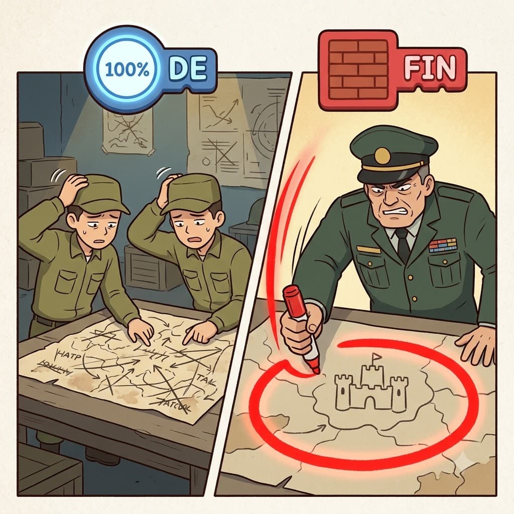 DE(completely) + FIN(limit) — by marking a DE(completely) solid FIN(limit) on the map, the general definitely secured his territory.