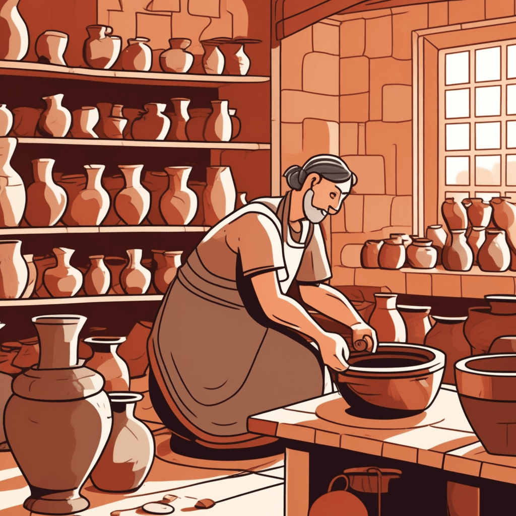 a potter accidentally applies too much pressure while shaping a beautiful round vase on the spinning wheel. The clay vessel suddenly collapses inward and twists into an ugly, lopsided shape. What was once a perfectly formed pot now looks warped and unusable. The potter's face shows dismay as clay pieces stick to their hands. A fellow student nearby winces at seeing the ruined artwork. how the clay vessel has been deformed so that its usefulness and appearance are completely spoiled