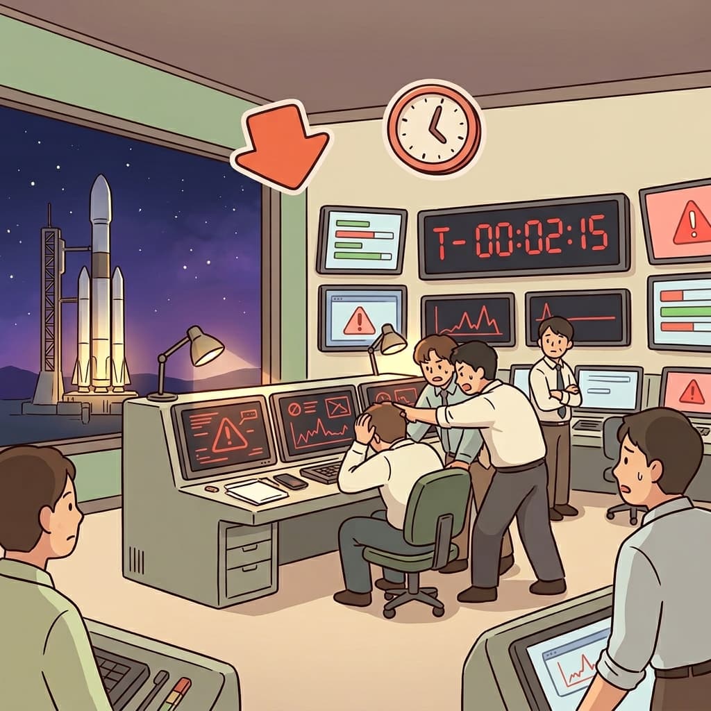 A small technical problem delayed the launch for several hours. (delay = DOWN + late → when systems go DOWN, everything becomes LATE)