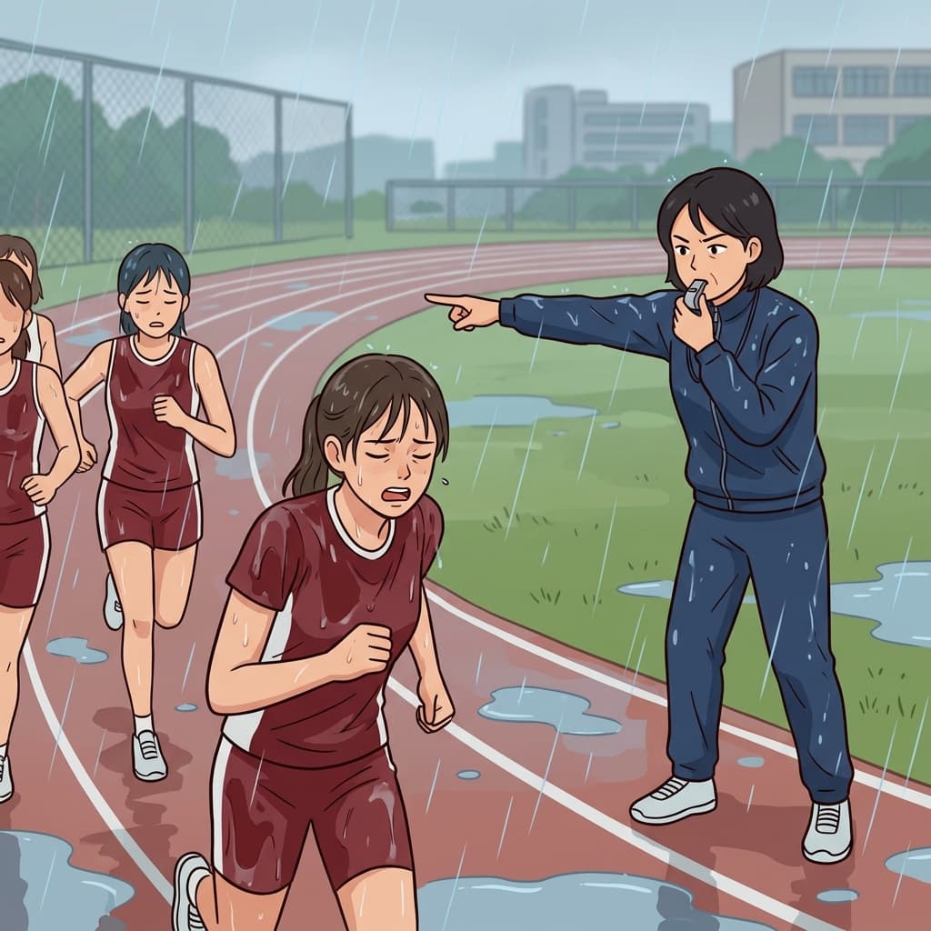The demanding coach kept demanding one more lap from the entire team.
