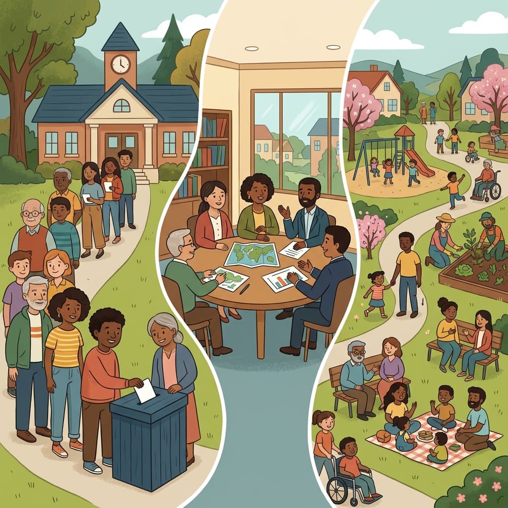 The community acted democratically, created practical policies, and lived peacefully together.
