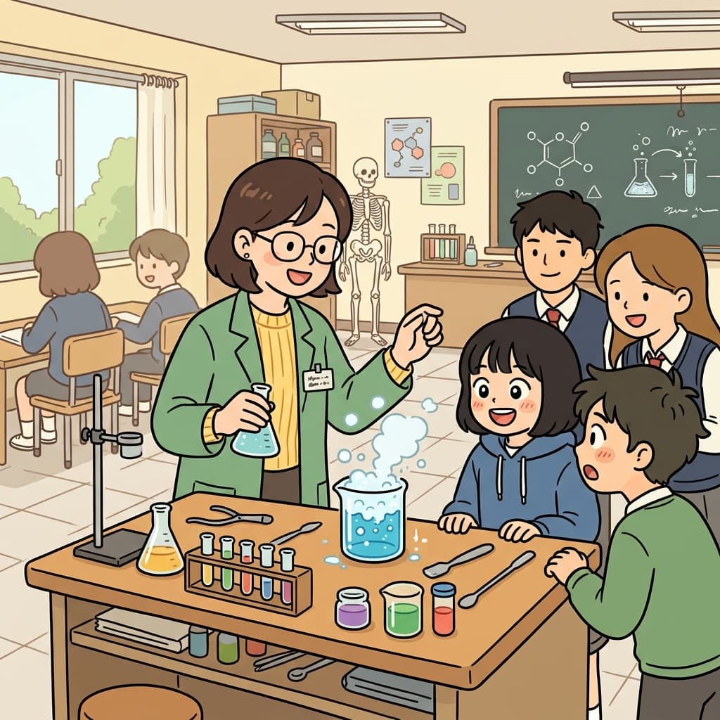 The science teacher demonstrated the experiment in front of the class.