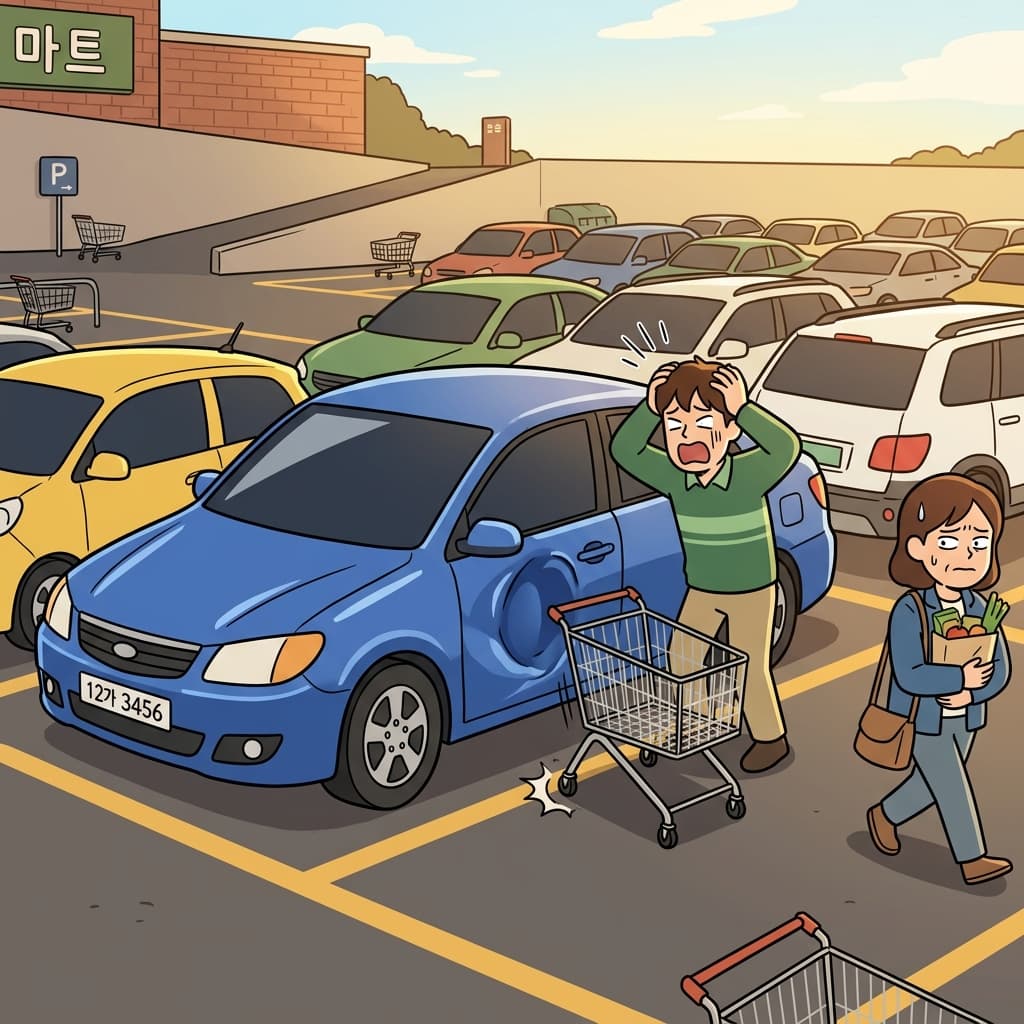 A shopping cart rolled into his car and left a noticeable dent on the door.