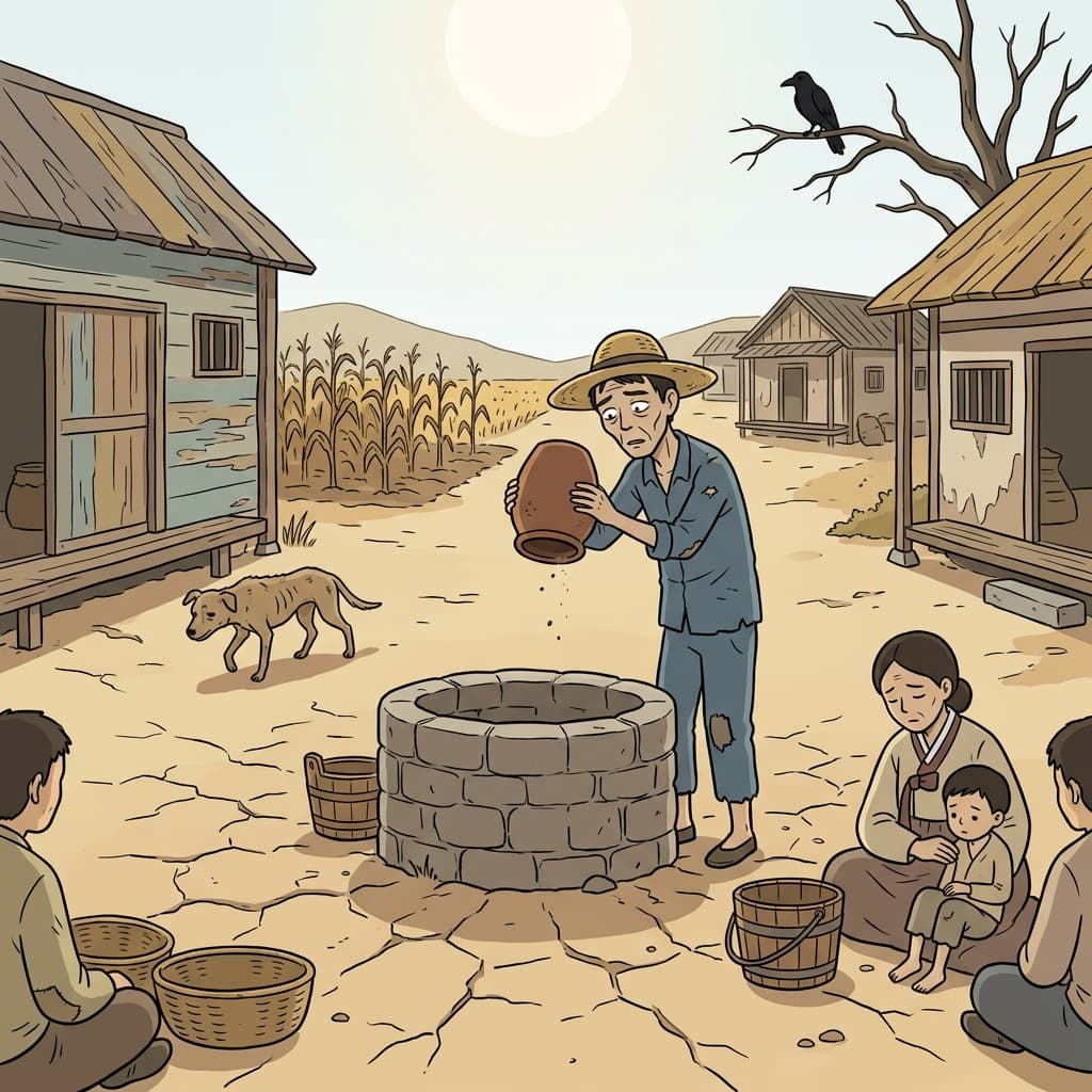 Years of deprivation left the drought village with cracked earth and empty water jars.