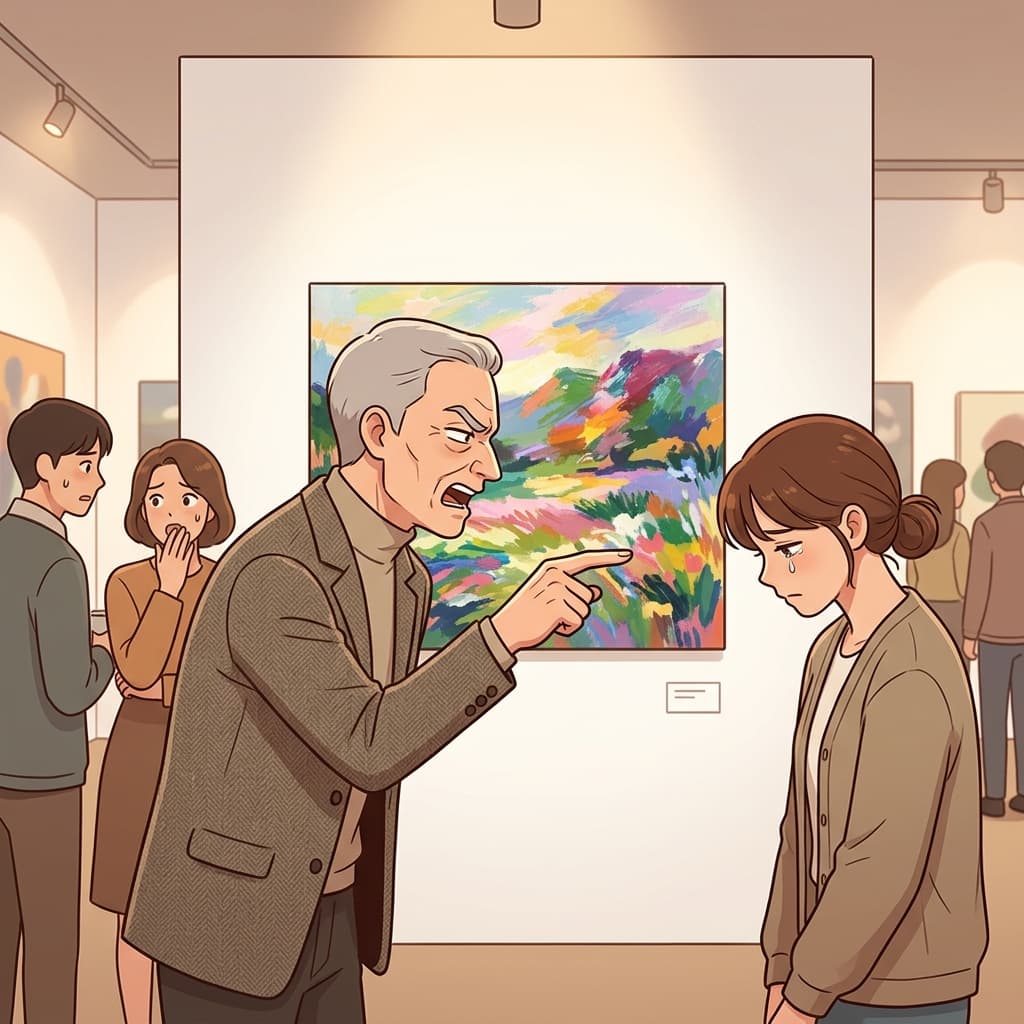 His detraction of her painting felt unfair to everyone at the gallery.
