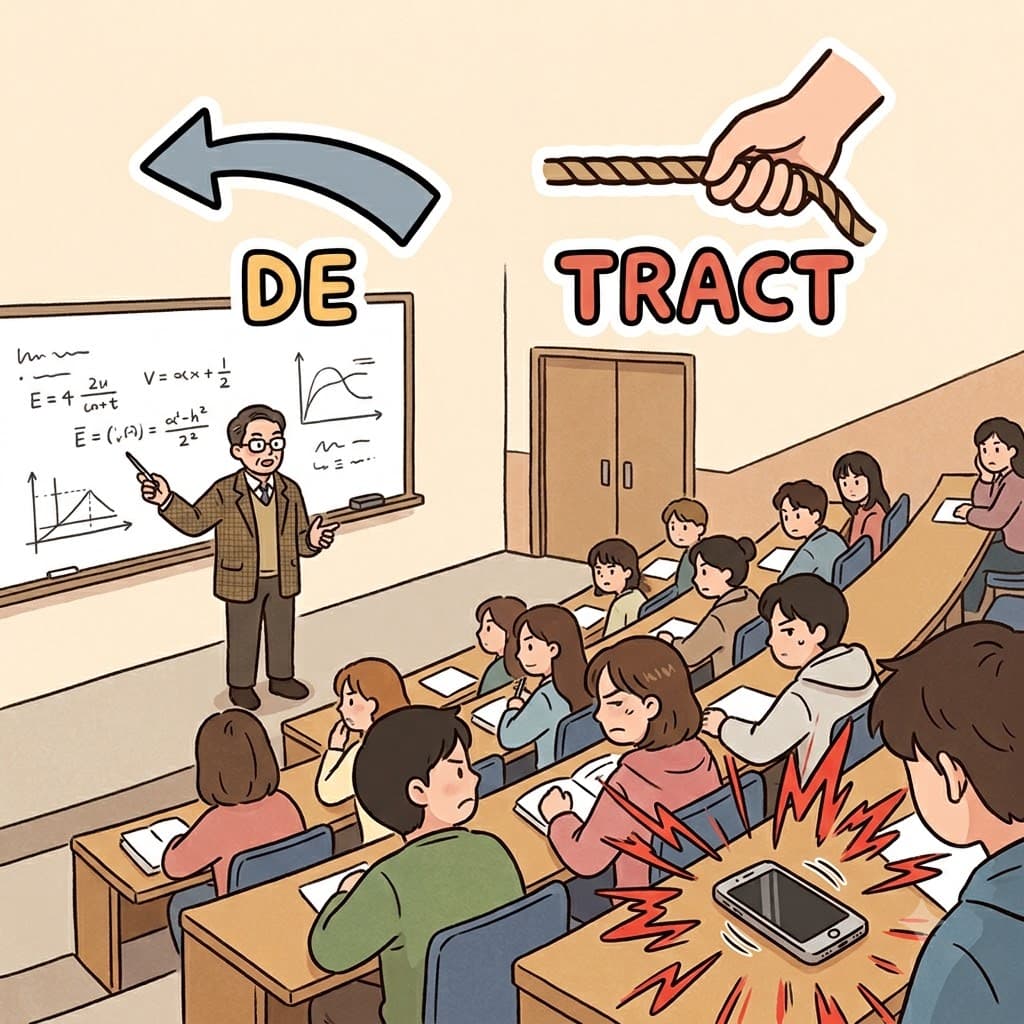 DE(away) + TRACT(pull) — the ringing phone became a major detraction from the brilliant lecture.