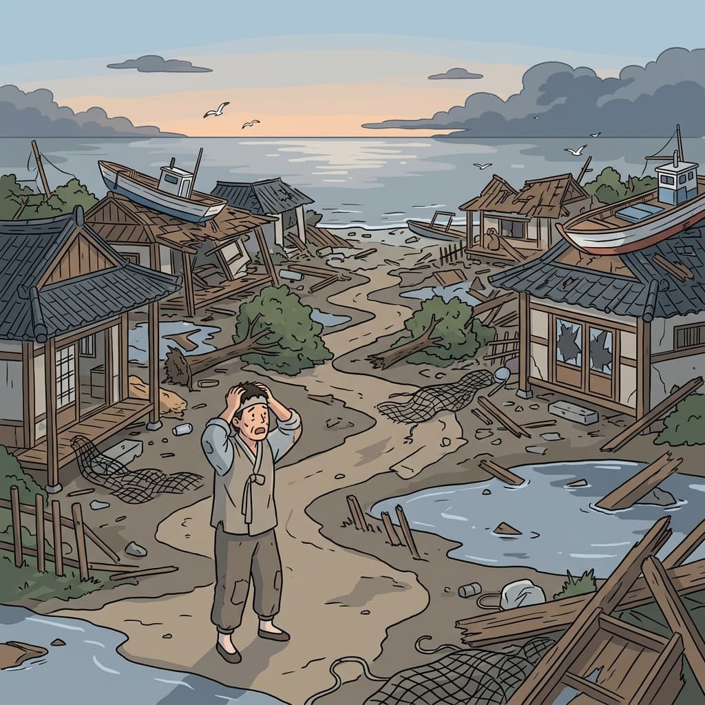 The devastating storm flattened the entire coastal village overnight.
