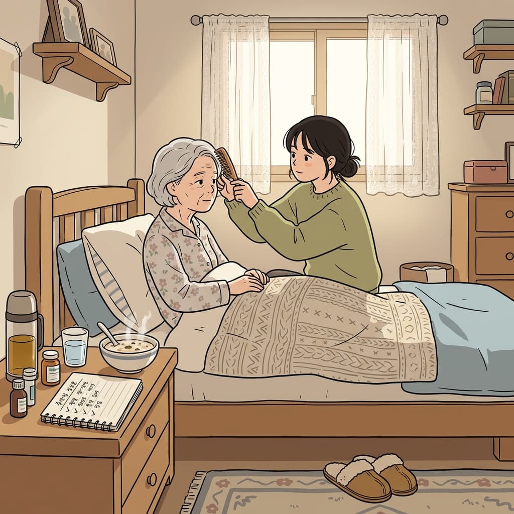 Her quiet devotion to her grandmother shows in every small daily act.