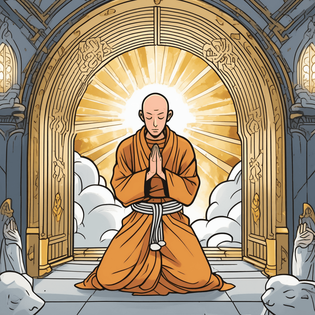 Monk prays devoutly at the vault of faith