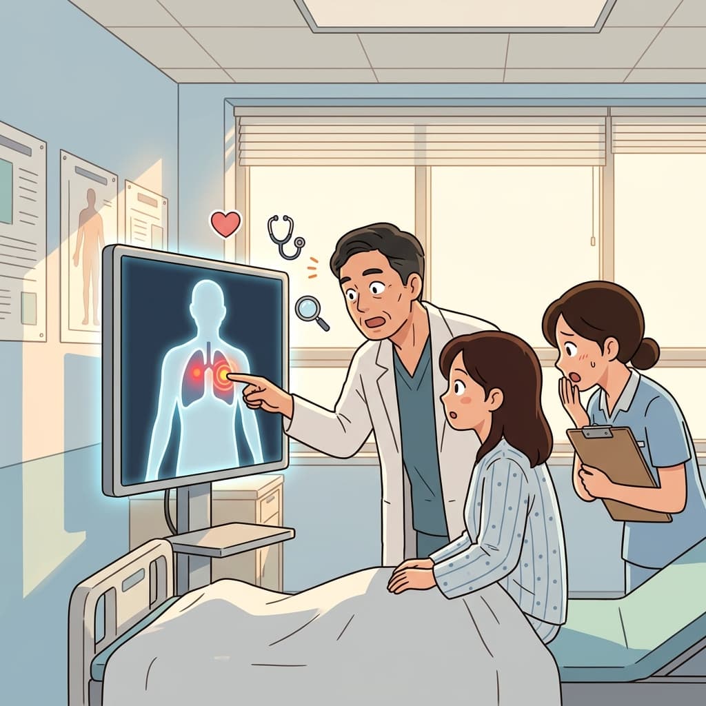 The doctor runs a diagnostic scan to find what's wrong with the patient.