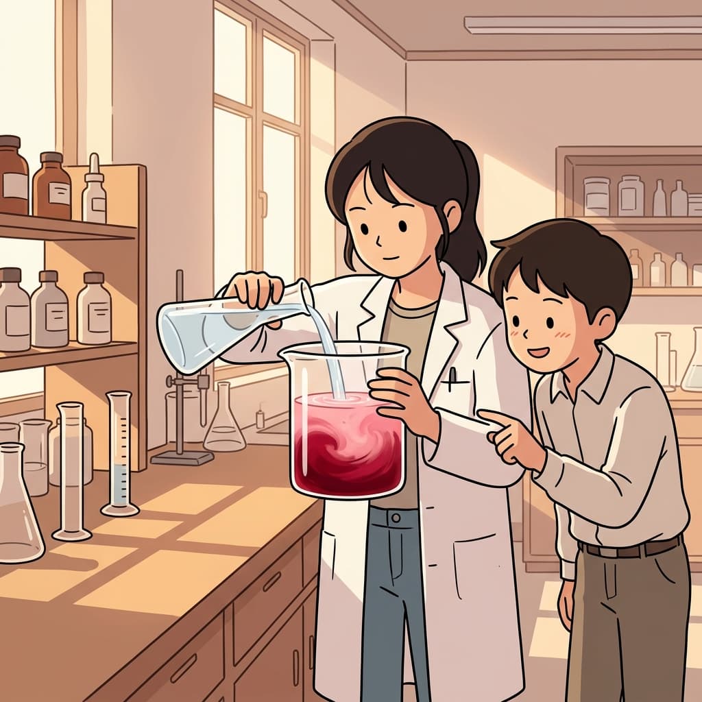 The chemist adds water, watching the dilution turn the dark juice pale pink.