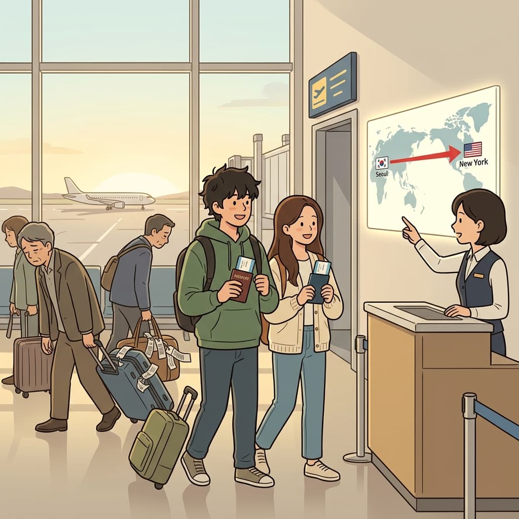 They took a direct flight from Seoul to New York with no layovers at all.