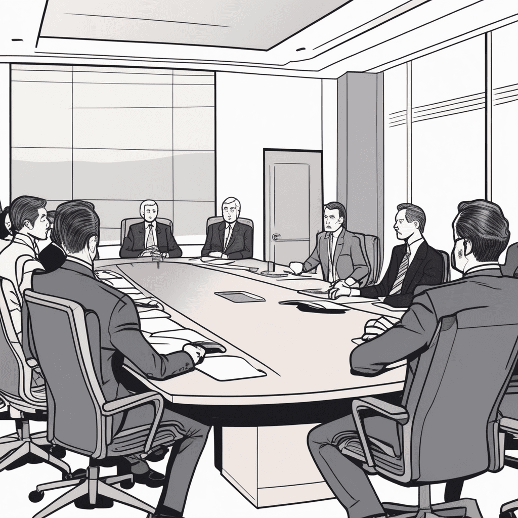 a well-dressed executive sits at a conference table with arms crossed and head turned away dismissively. He gestures with one hand pushing away while pointing at a stack of damaging documents on the table. The documents clearly implicate him in the company scandal that has just been exposed. Other board members around the table lean forward accusingly while he continues to shake his head and wave his hands in rejection. Some executives point at him while others shake their heads in disappointment at his obvious denial. the complete denial of any responsibility or support for the damaging evidence