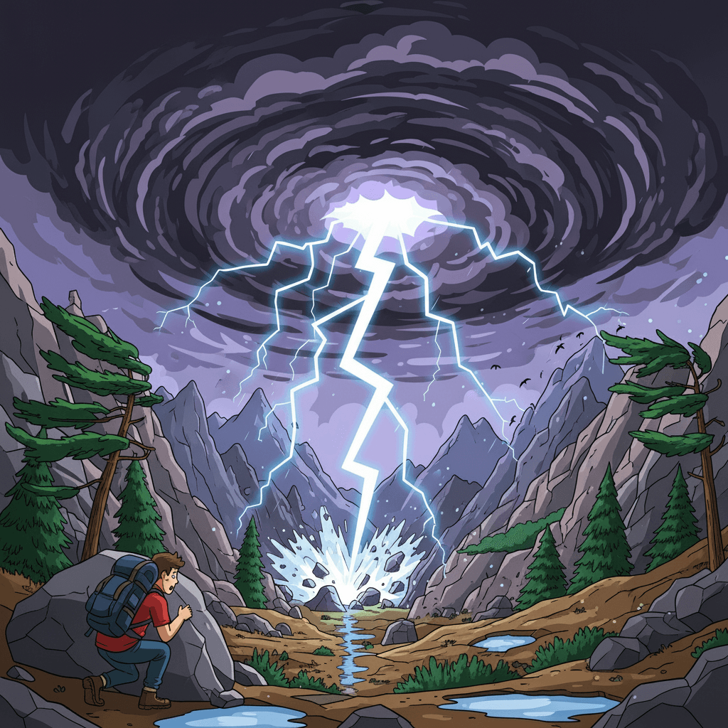 A dark storm cloud releases a violent discharge of lightning toward the ground.