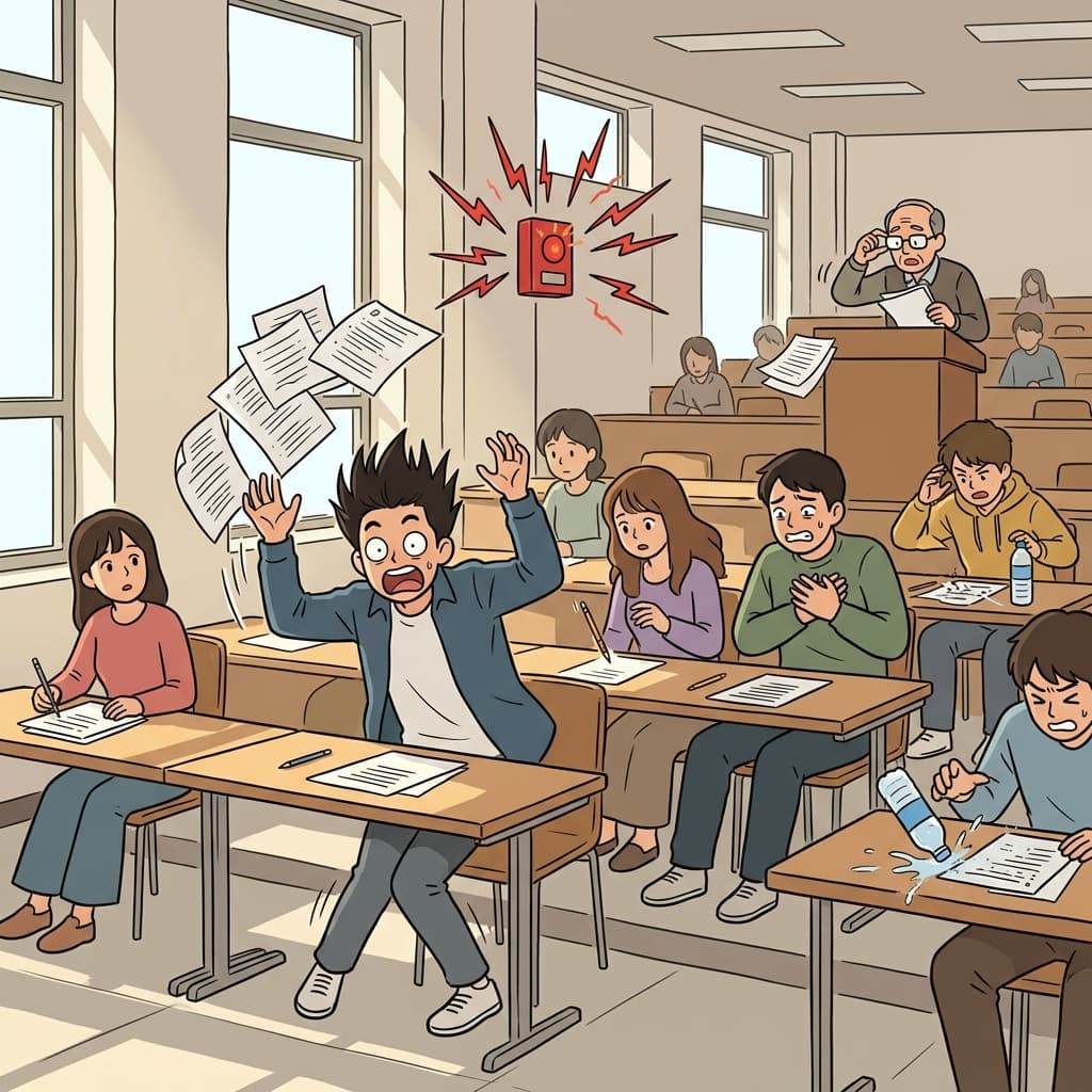 The sudden fire alarm during the exam began to discompose the calm students.