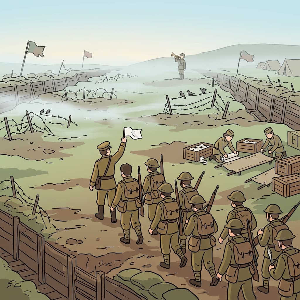 After the treaty, soldiers began their disengagement from the frontline trenches.