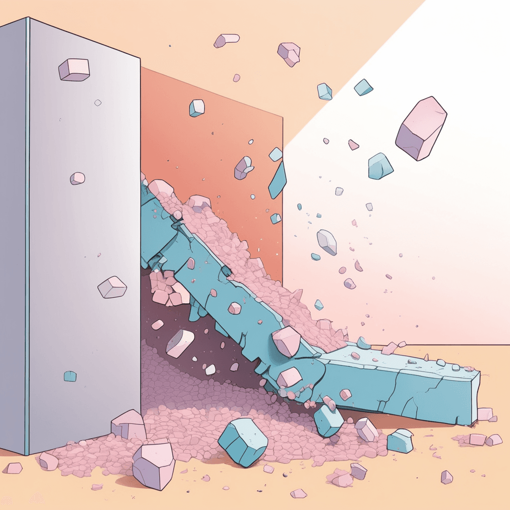 The process of breaking down into component parts or losing structural integrity; the state of falling apart or decomposing.
