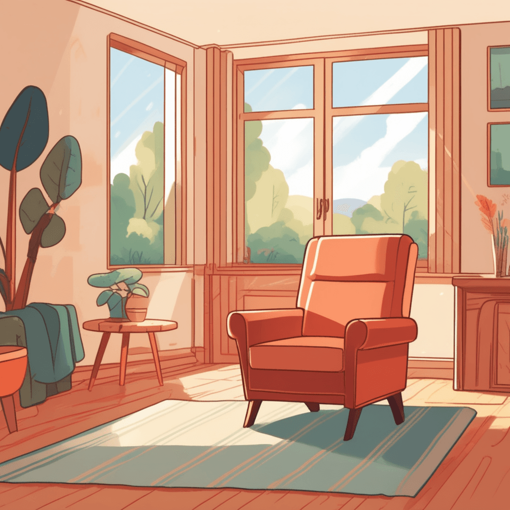 A person displaces a heavy armchair across the living room floor