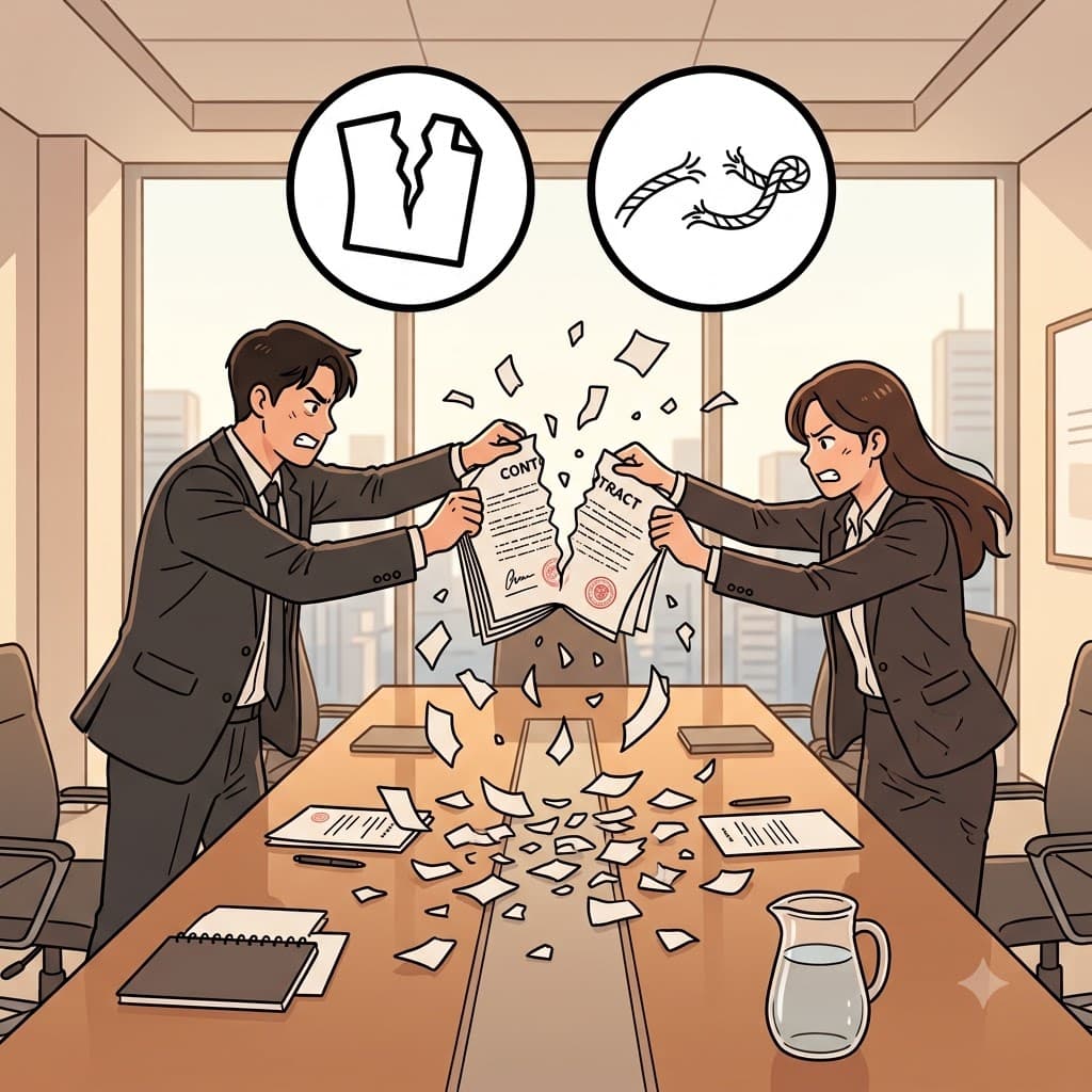 DIS(apart) + SOLVE(loosen) — tearing the contract apart led to the company's dissolution.