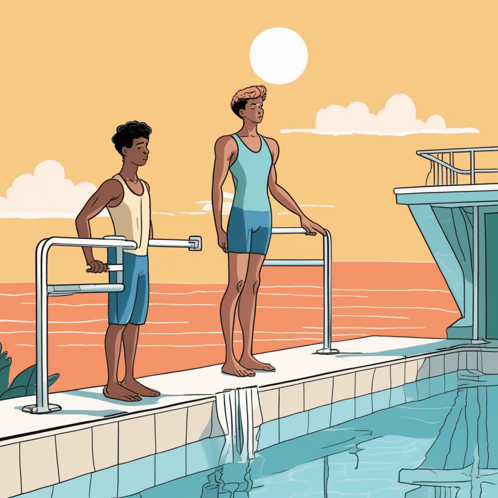 Mother convincing son not to dive