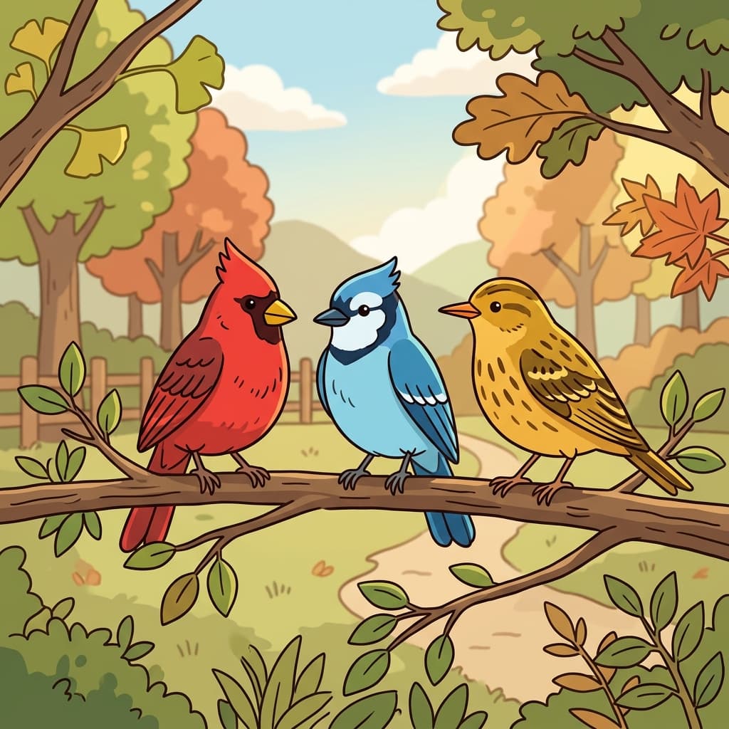 The three birds looked distinctly different because of their colors and patterns.