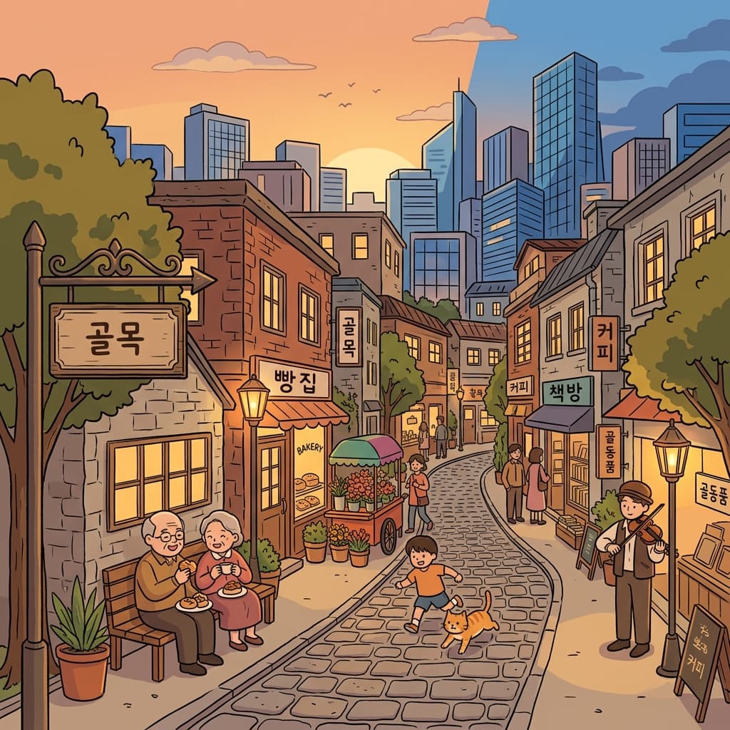 The historic district hums with old shops and cobblestone streets at dusk.
