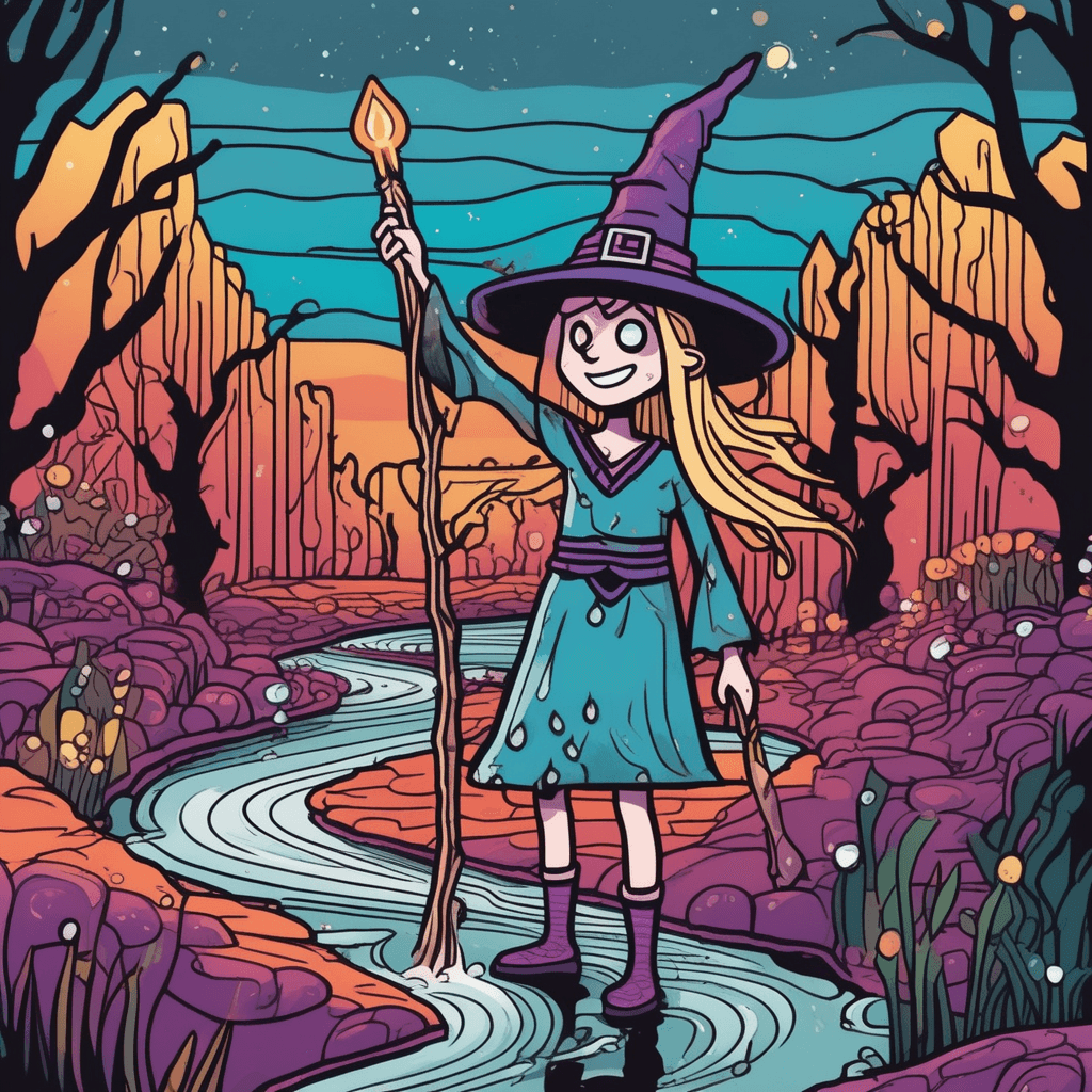 The witch waves her switch to cleanse the ditch!