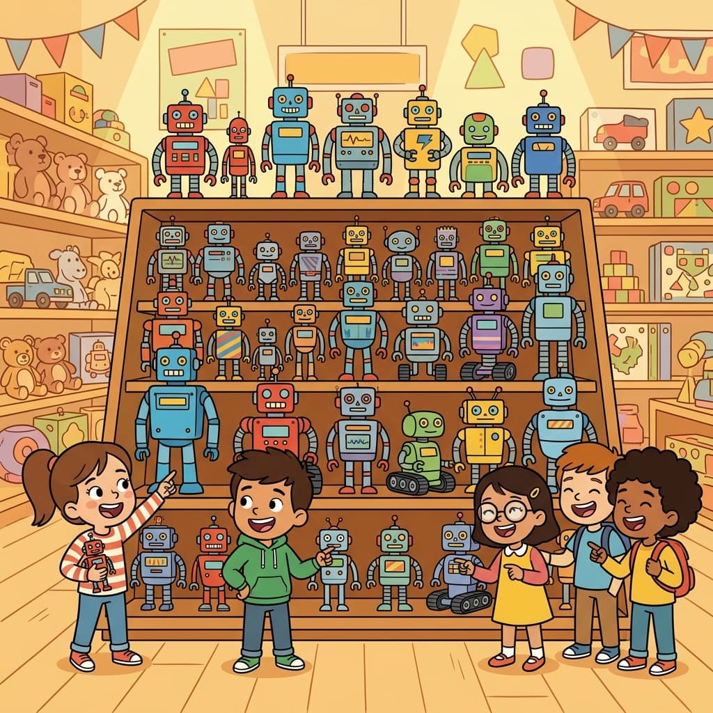 The many versions of the same robot added diversity to the toy store. (DIVERSITY → DIFFERENT VERSIONS → many different versions create diversity)