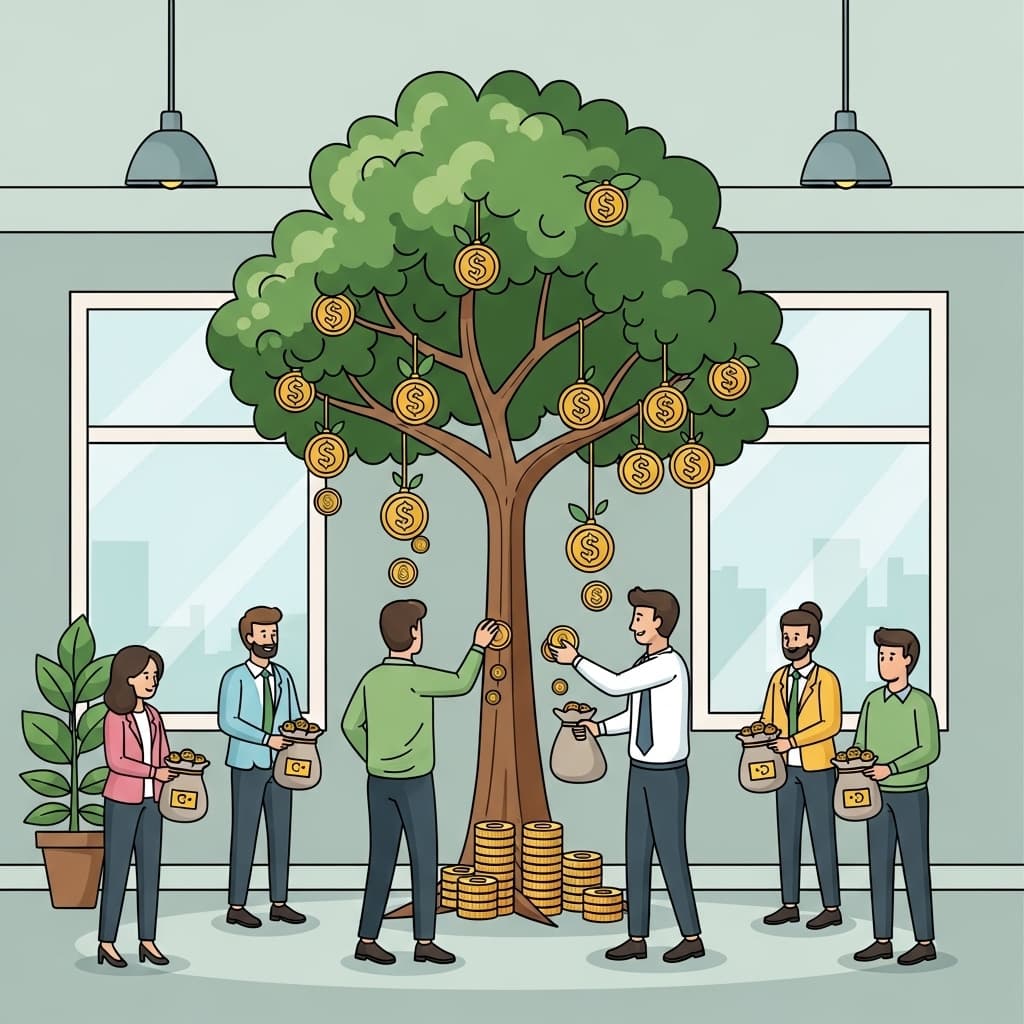 The shared tree bears a dividend, making each investor more independent.