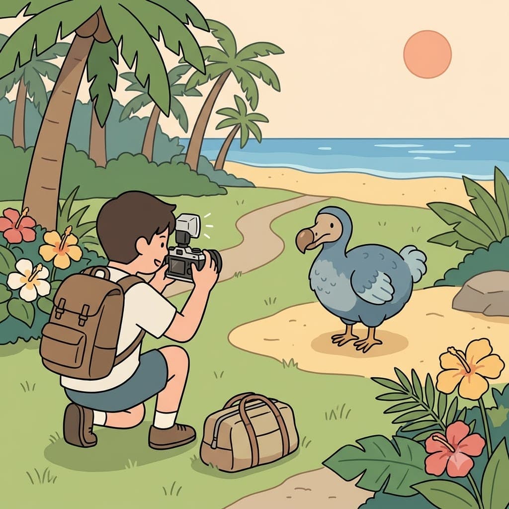 The tourist took a photo of the dodo before it was time to go back from the island.