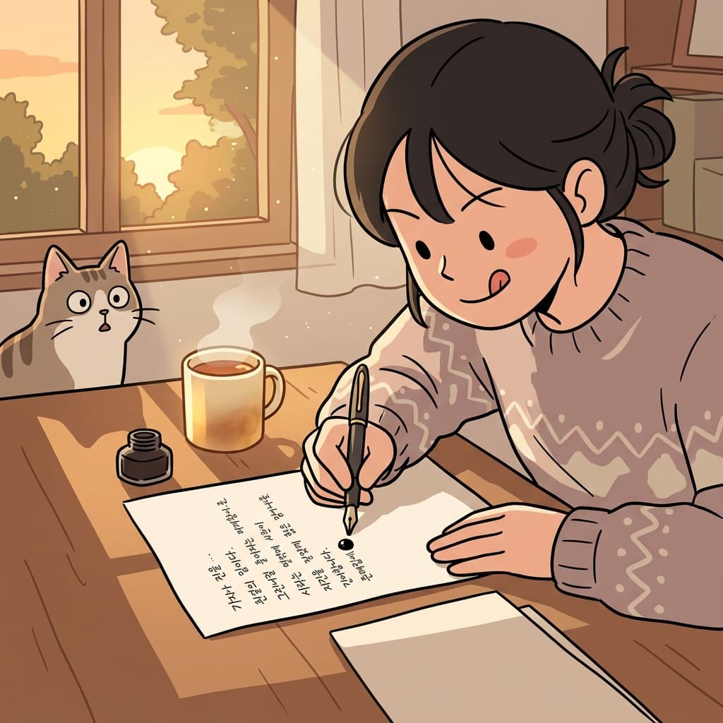 She added a tiny dot at the end of the sentence to finish her note.