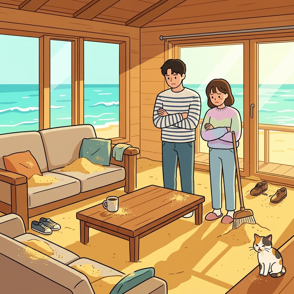 The downside of the beach house is the sand everywhere inside.