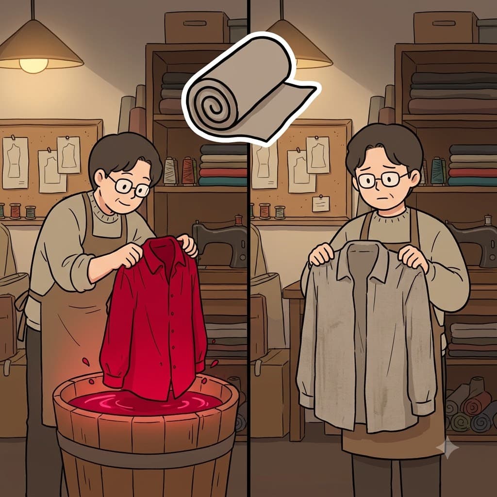 DRAP(cloth) — refusing to use bright dyes on the DRAP(cloth), the tailor created a completely drab and featureless shirt.