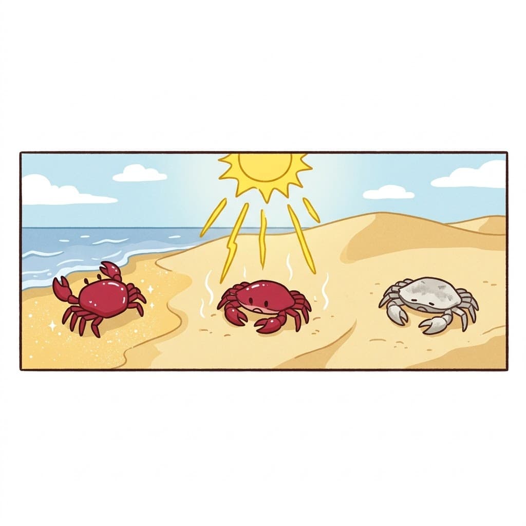 Losing all its bright red color in the harsh sun, the dead crab turned completely dry and drab.