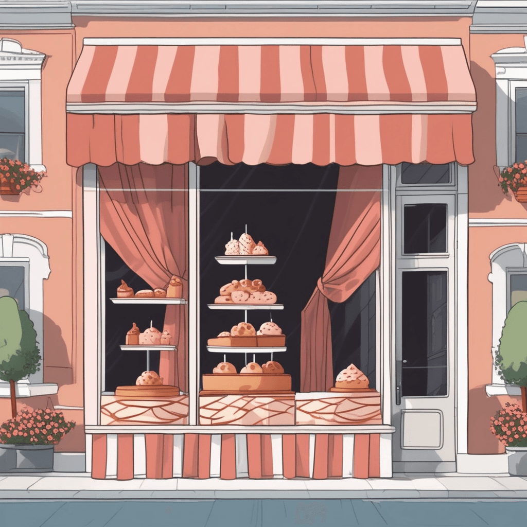 Beautiful scenery peeks through the bakery's drapery!