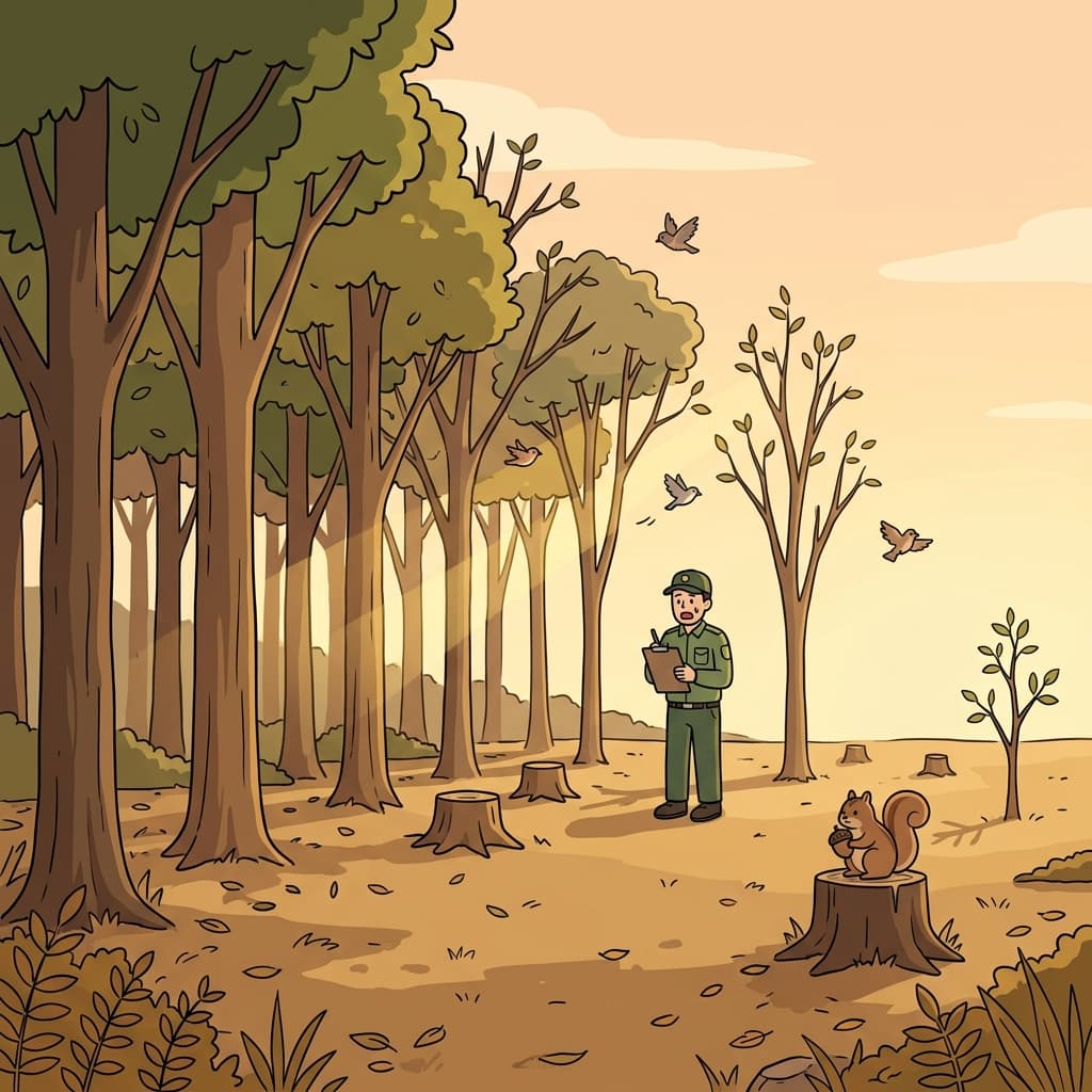 The forest's dwindling trees vanish one by one as loggers advance each year.