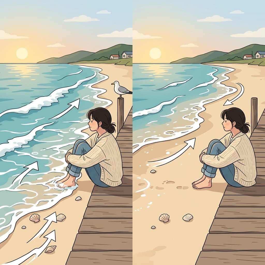 Watching the tide ebb and flow shows how the sea breathes against the shore all day.