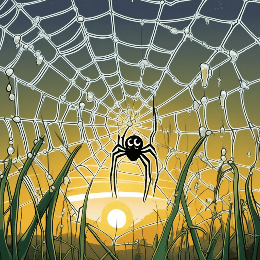 In nature's web, dewdrops put on their endless show