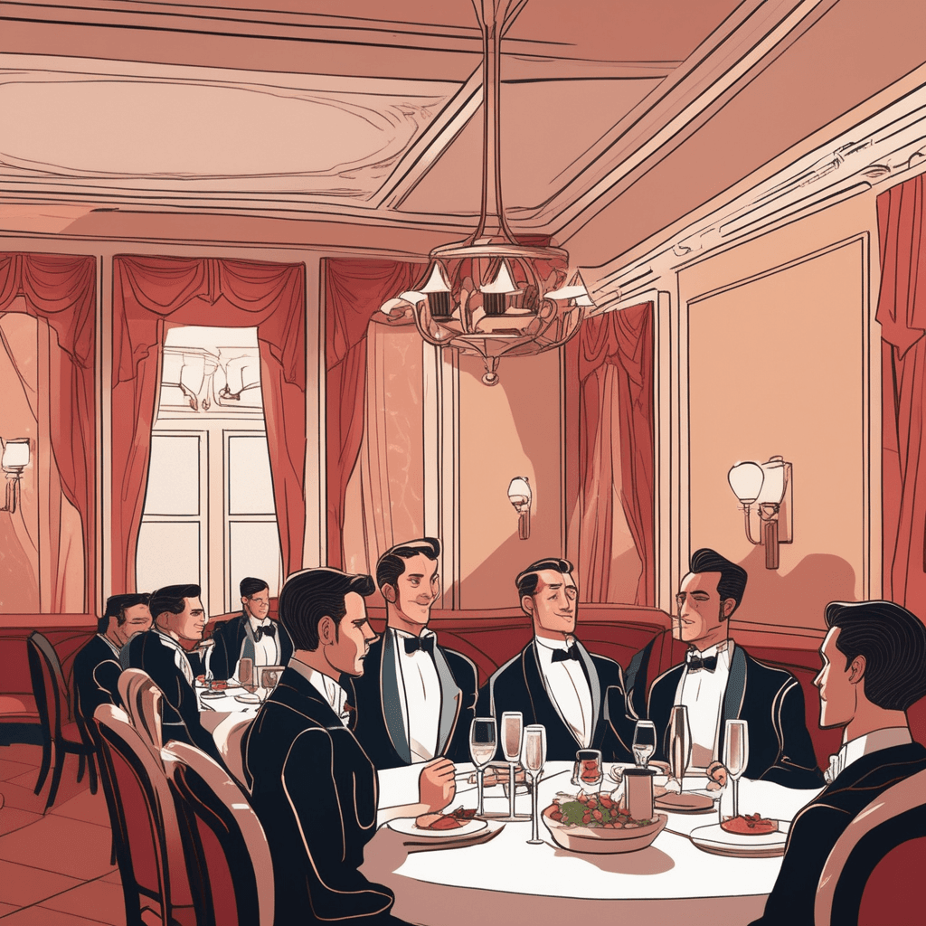 a well-dressed man sits at a table completely ignoring his dinner companion while admiring himself in a hand mirror. He adjusts his hair and practices facial expressions while his food grows cold on the plate. His dining companion sits across from him looking frustrated and completely ignored. The man continues to talk to his own reflection rather than engaging in conversation. Other restaurant patrons nearby notice his bizarre behavior and shake their heads in disapproval. a person who is excessively conceited and self-absorbed