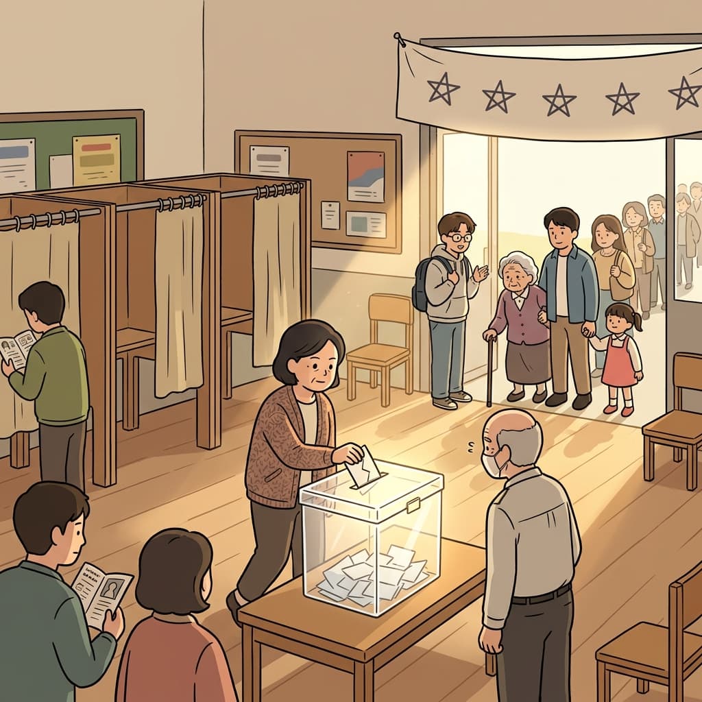 Citizens line up at dawn to vote in the town's most important election.