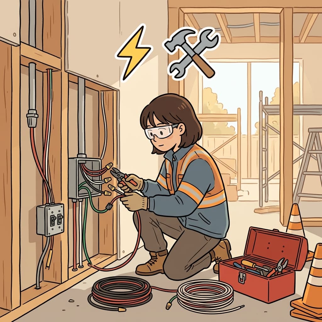 The electrician carefully installed new wiring in the building. (⚡ Electricity + 🛠️ Repair → Electrician)