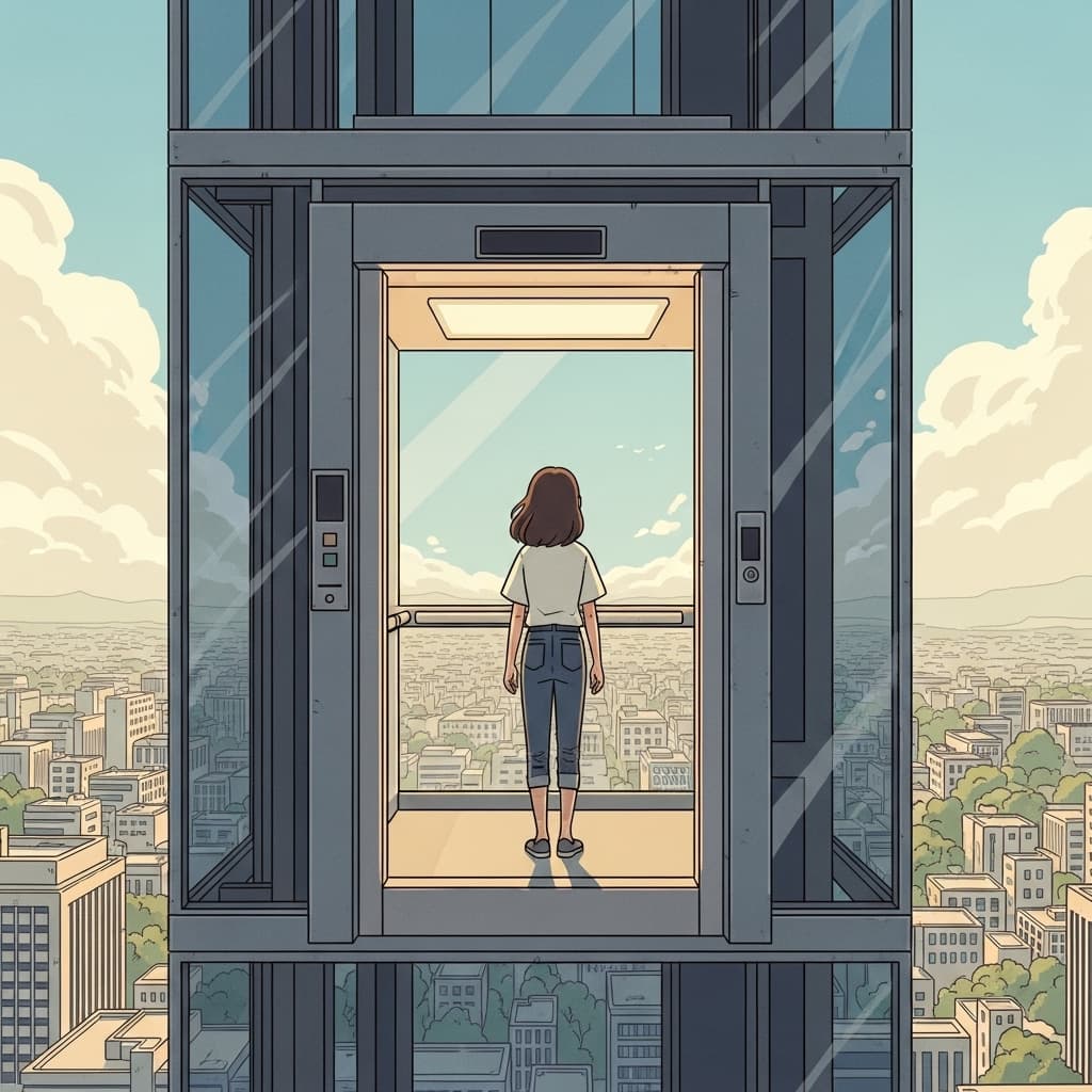 She steps into the elevator — and steps out into a completely different world.