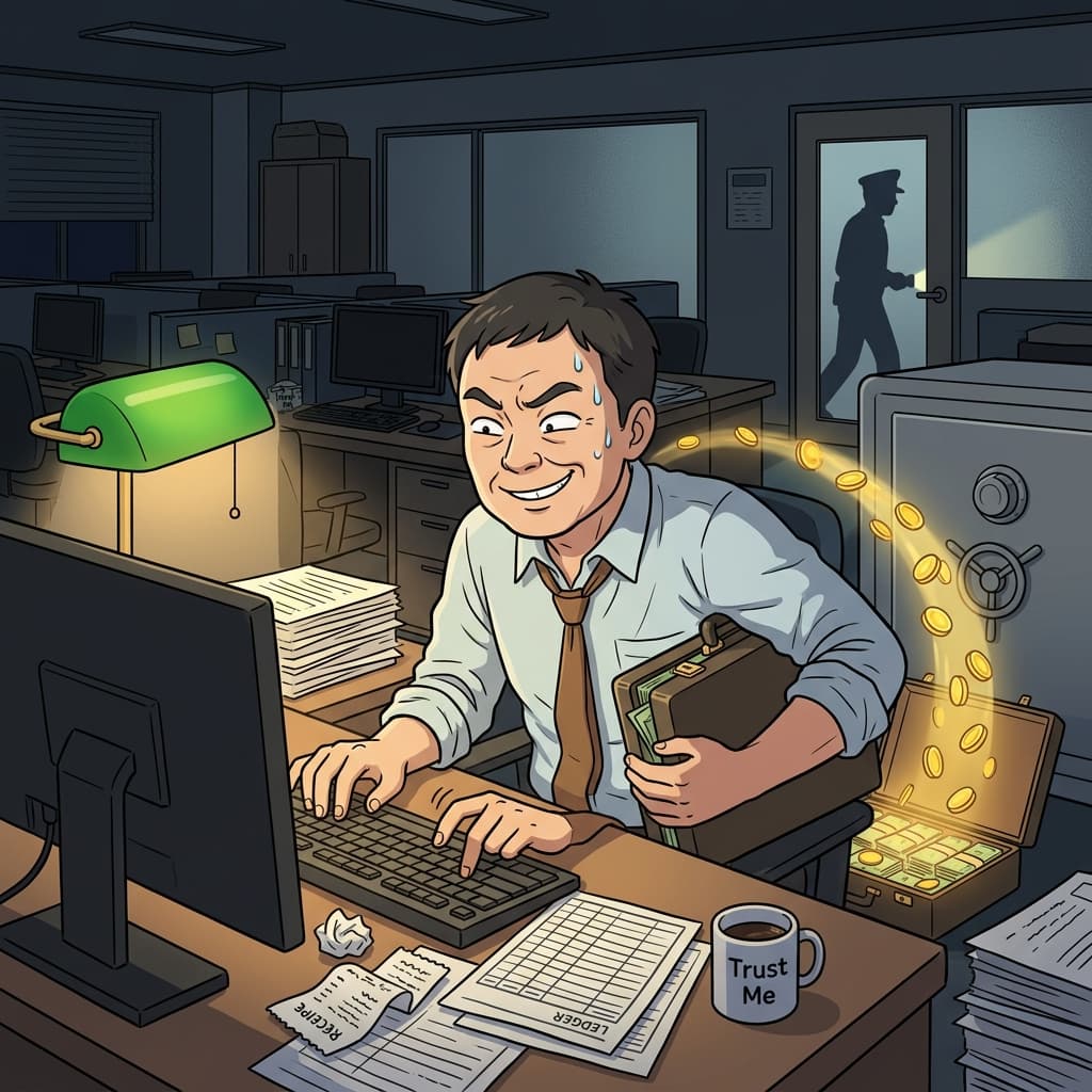 The accountant secretly siphoned company funds, committing embezzlement for years.