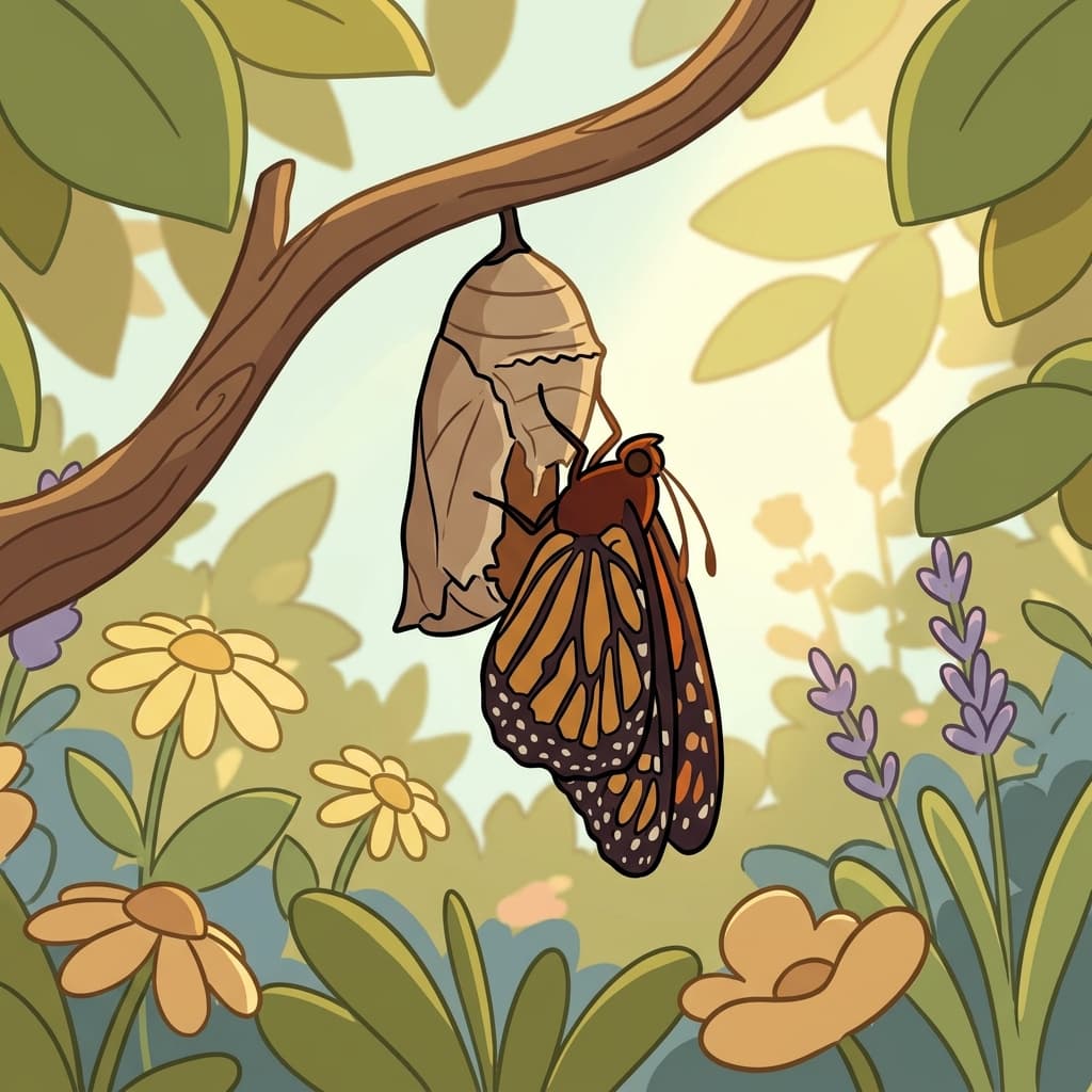 A butterfly emerged from its cocoon.
