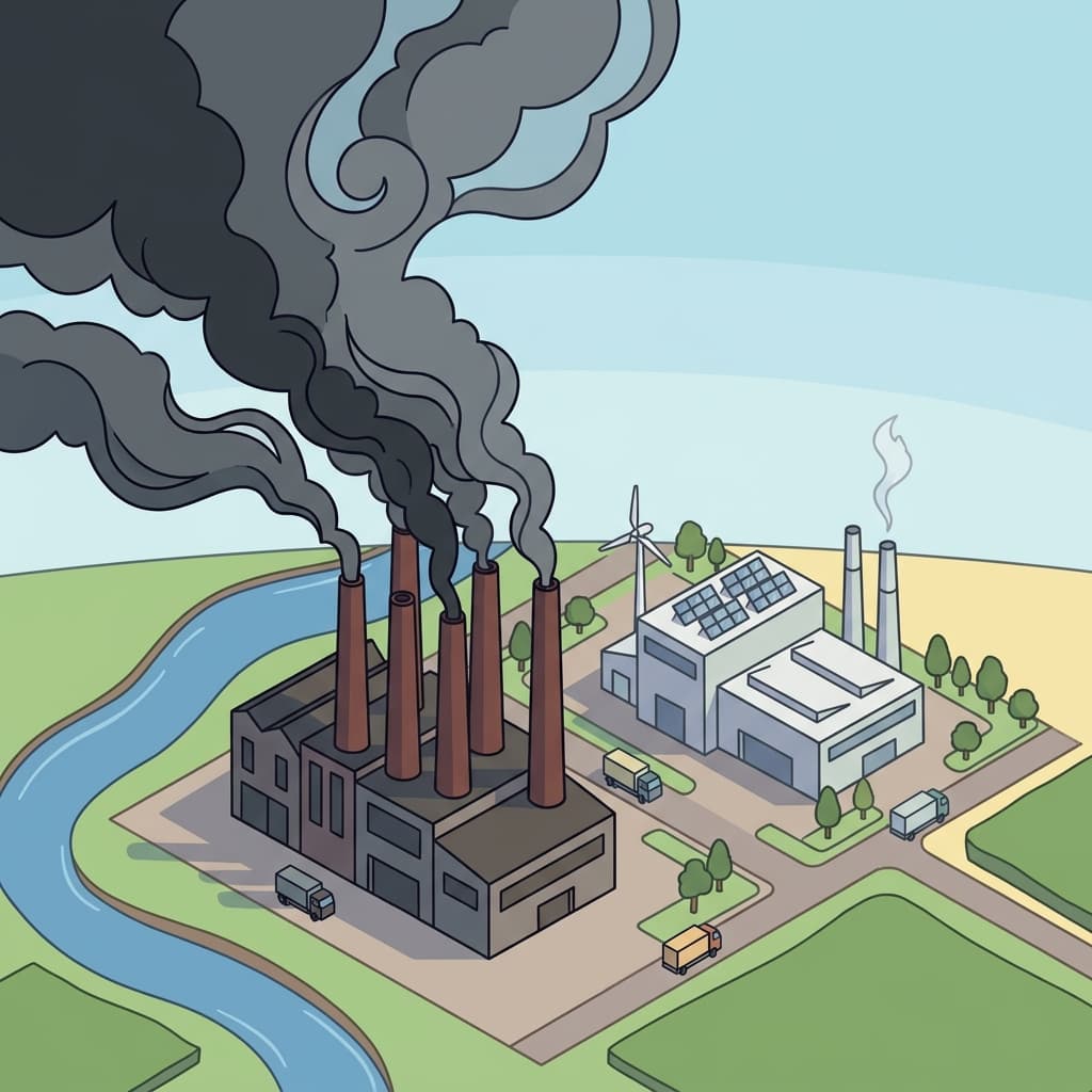 The factory reduced its carbon emissions by using cleaner energy.
