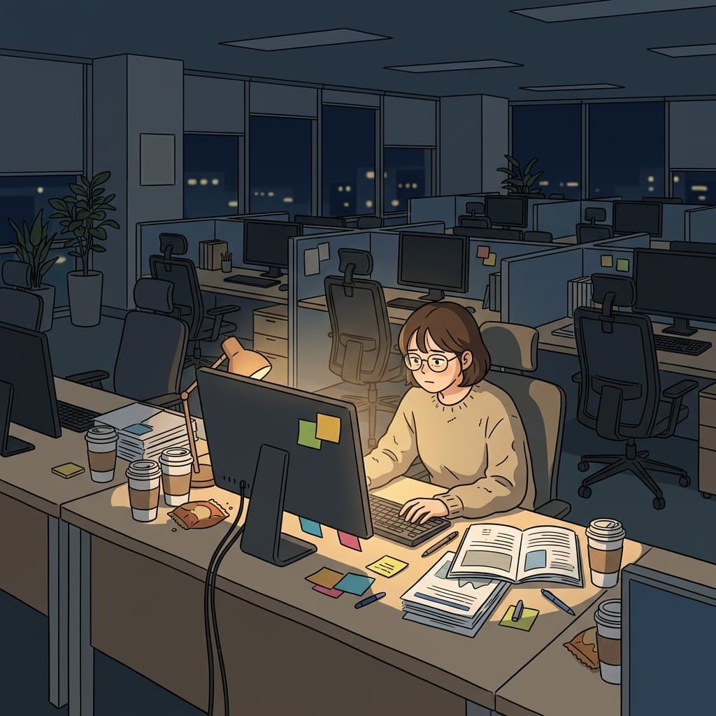 The employee stayed late to finish the urgent project before the deadline.