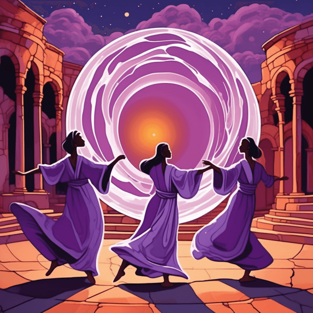 Purple dancers encircle in a perfect circle