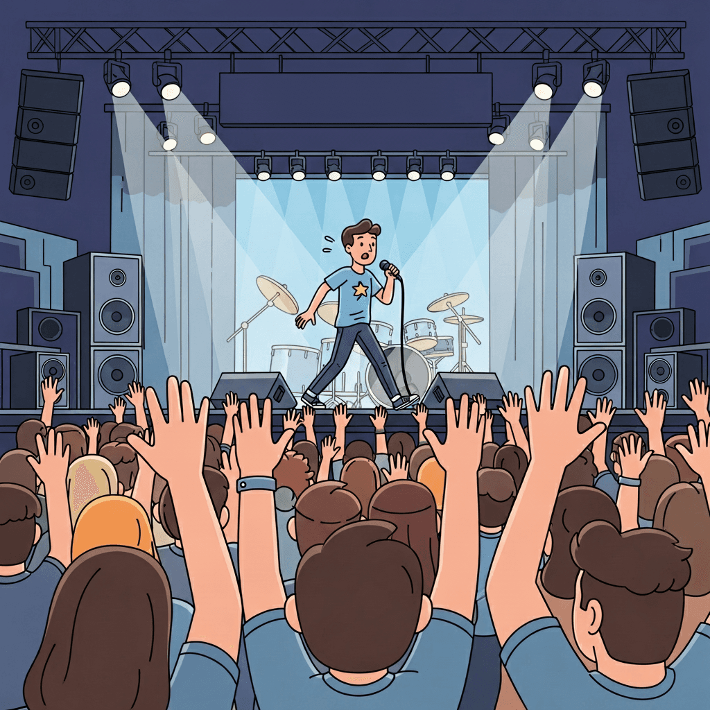 The crowd wants an encore — the singer returns to the stage for one more performance.