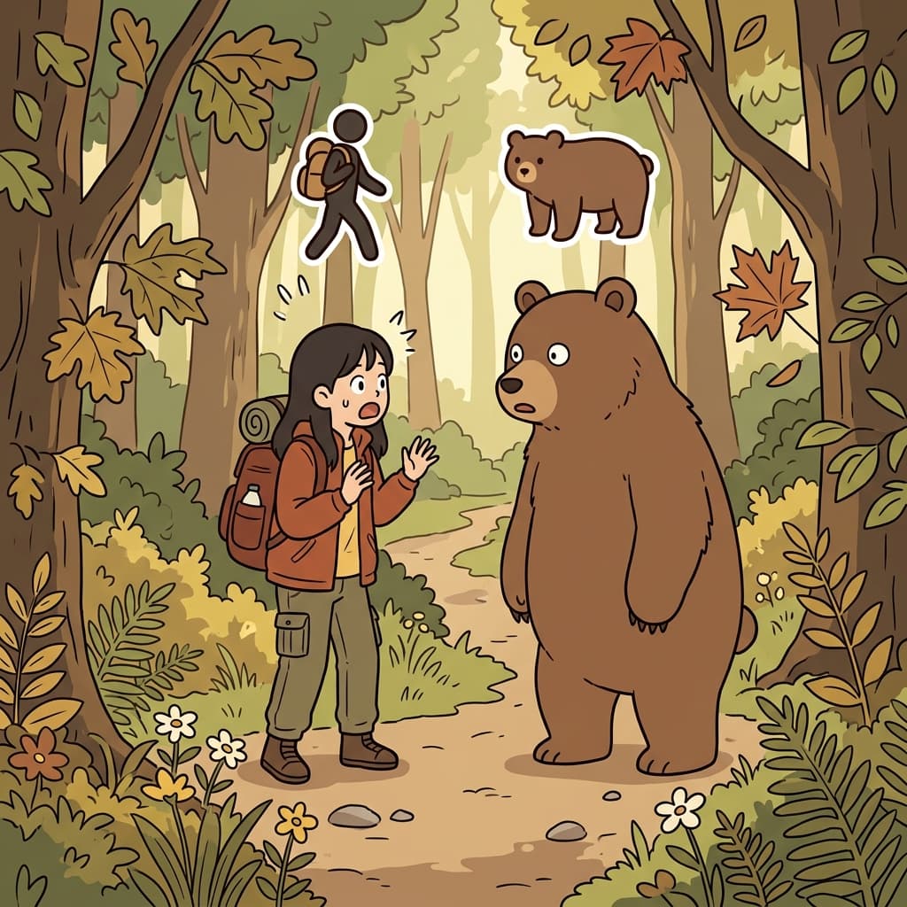 The explorer encountered a bear deep in the forest. (Meet + Bear → Meet unexpectedly)