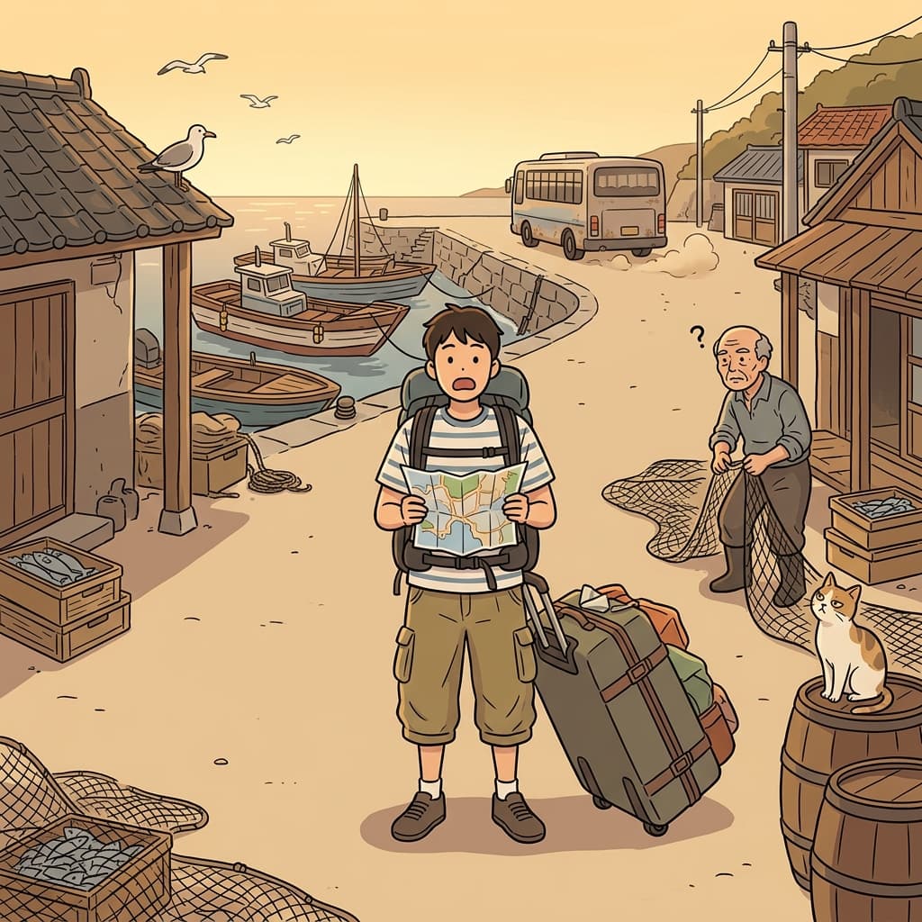 He took the wrong bus and ended up in a tiny fishing village.